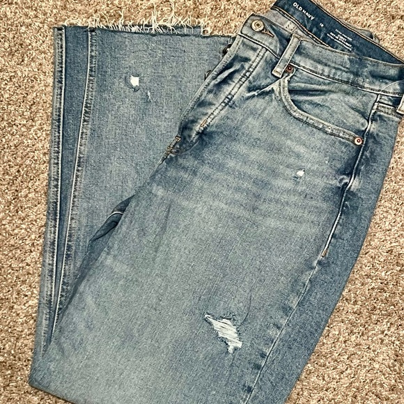 Old Navy Denim - Old Navy Light Blue Distressed Extra High Rise Curvy Straight Leg Jeans Size 10